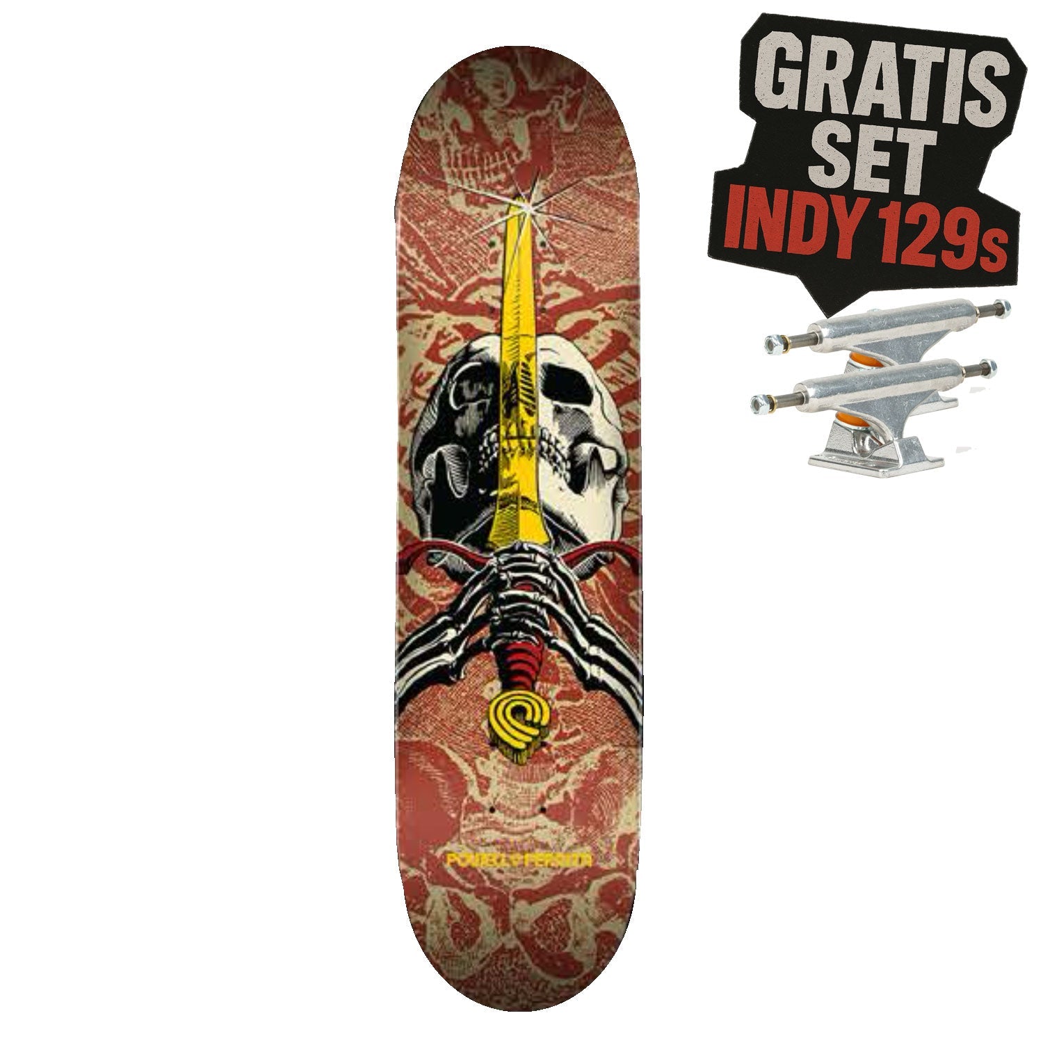 Powell Peralta Deck - Skull & Sword - Khaki / Burgundy - 7.5" (Birch)